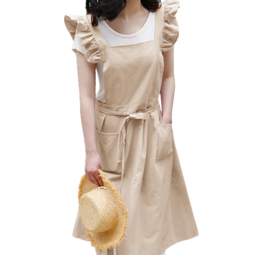 코튼린넨 어깨프릴 앞치마 에이프런 포켓 롱기장