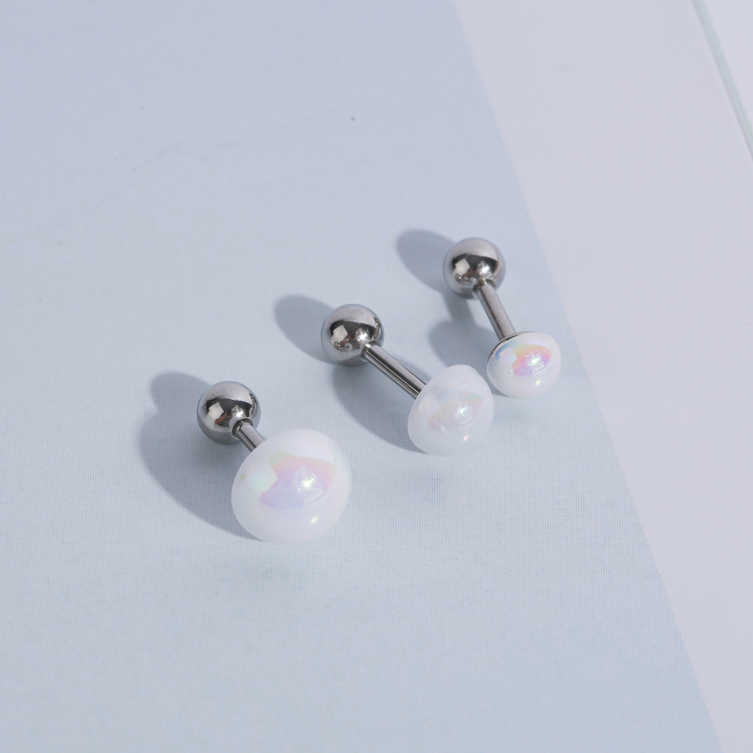 오로라 납작 진주 펄 비즈 써지컬스틸 피어싱 S/M/L - 상세 이미지 3