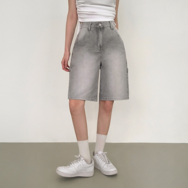 [2단기장/~2XL/뒷밴딩] 릴프 힙 워싱 와이드 카고 하프 버뮤다 여름 5부 청 반바지 데님 팬츠 상세 이미지 21