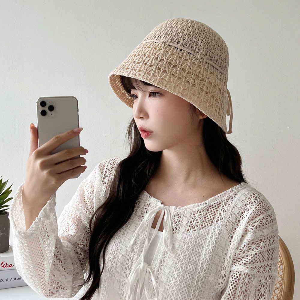 동대문모자 펀칭 리본 밀짚 벙거지 라피아 휴양지 왕골 비치 버킷햇 여성 여름 보터햇 - 상세 이미지 3