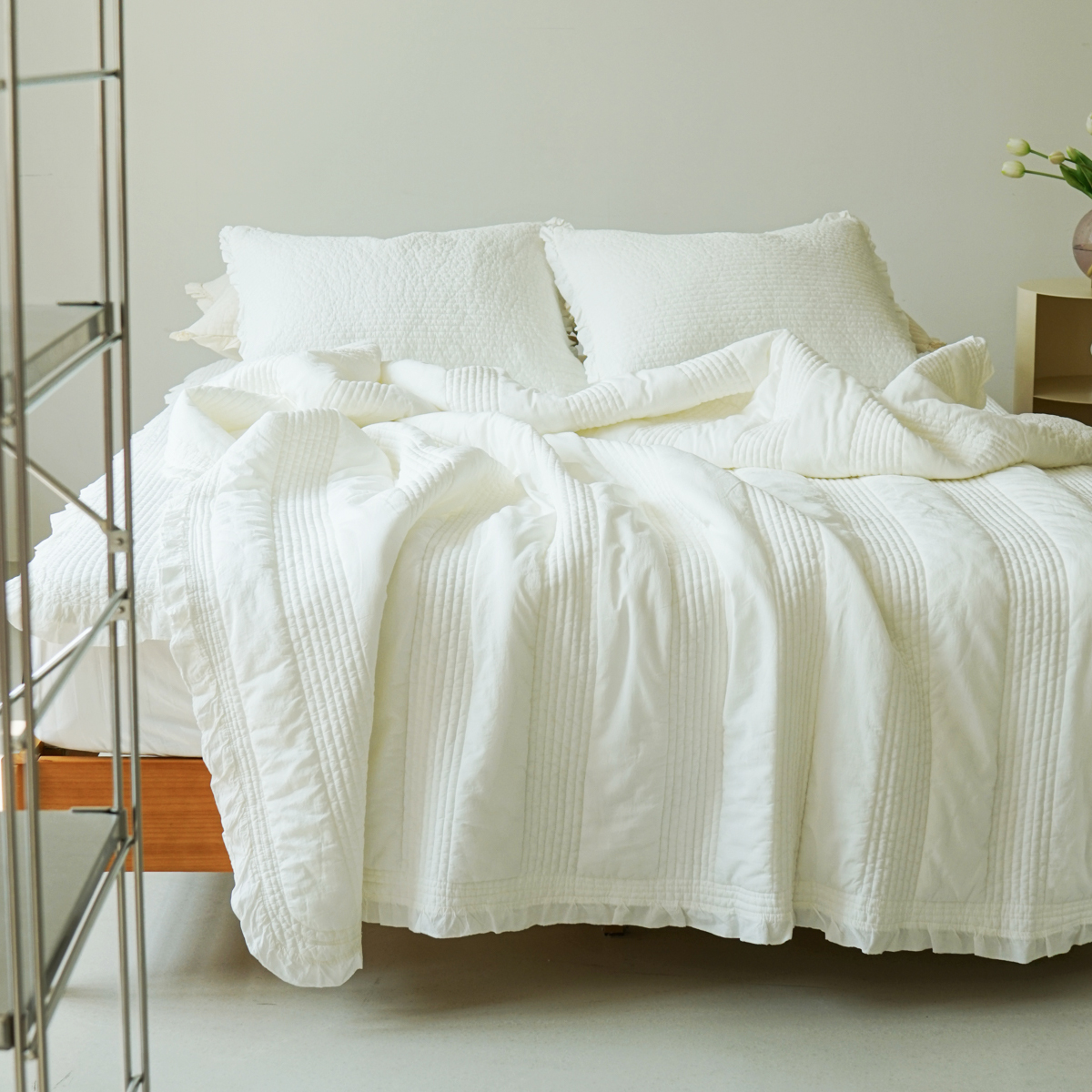 60수 소프트 아사면 프릴 간절기 얇은 차렵 이불 3색상 SS