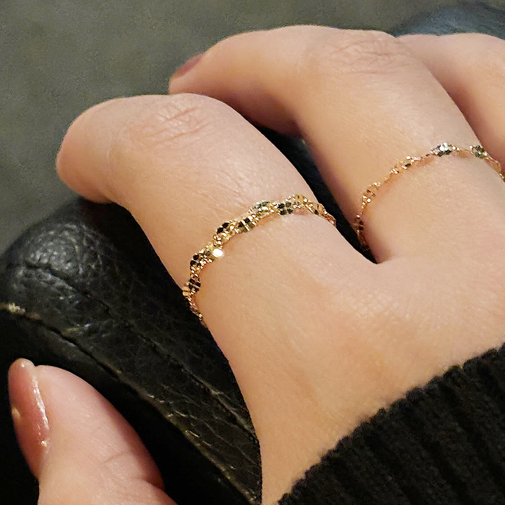 14K 18K 행운의 네잎 클로버 체인 금 반지