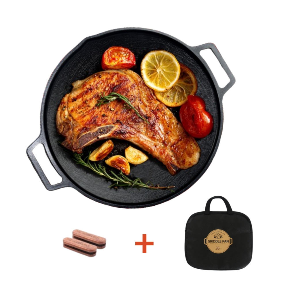 인덕션 그리들 40cm 대형 불판 팬 캠핑 코팅 전골 겸용 우드 손잡이 전용 가방포함