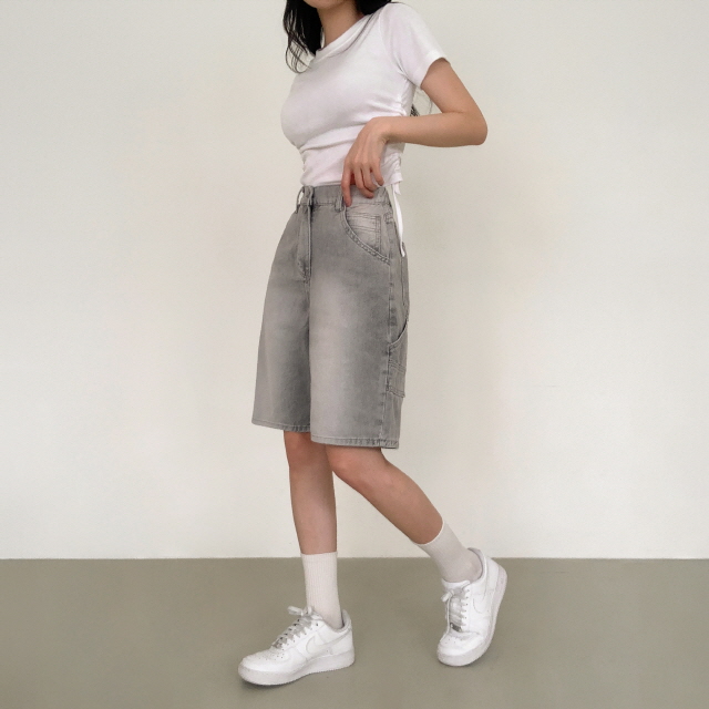 [2단기장/~2XL/뒷밴딩] 릴프 힙 워싱 와이드 카고 하프 버뮤다 여름 5부 청 반바지 데님 팬츠 상세 이미지 24