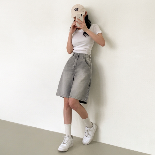 [2단기장/~2XL/뒷밴딩] 릴프 힙 워싱 와이드 카고 하프 버뮤다 여름 5부 청 반바지 데님 팬츠 상세 이미지 27