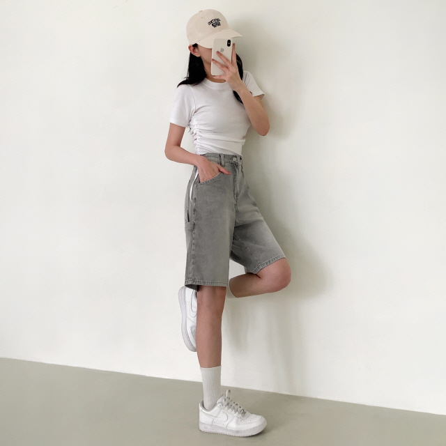 [2단기장/~2XL/뒷밴딩] 릴프 힙 워싱 와이드 카고 하프 버뮤다 여름 5부 청 반바지 데님 팬츠 상세 이미지 28