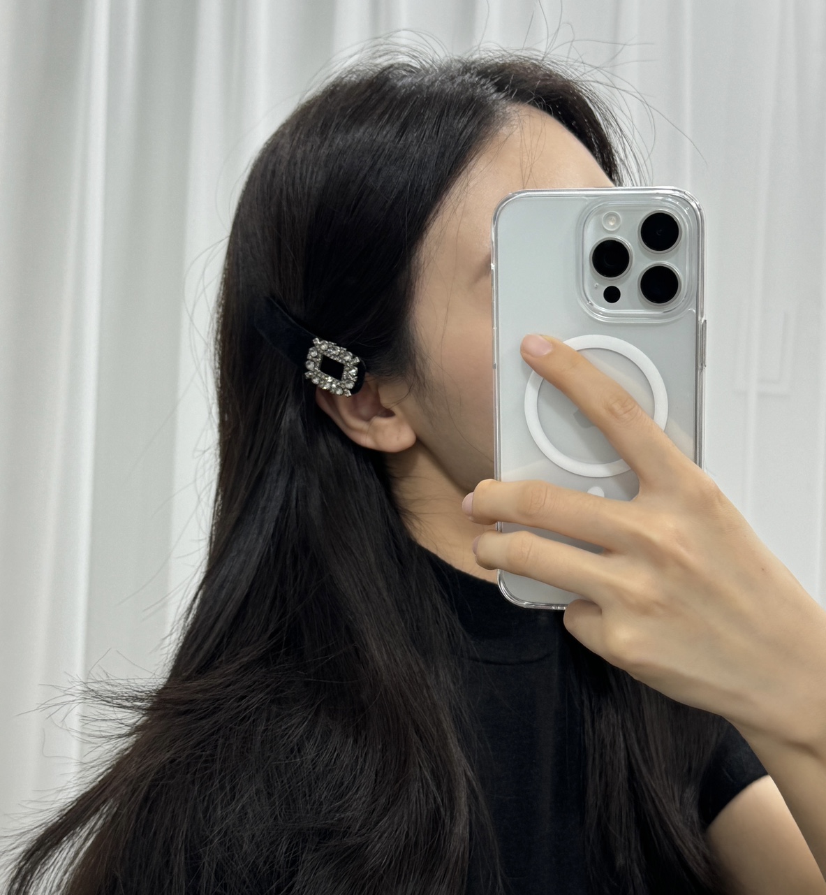 벨벳 핸드메이드 큐빅 스퀘어 옆머리핀 똑딱핀 헤어핀 - 상세 이미지 5