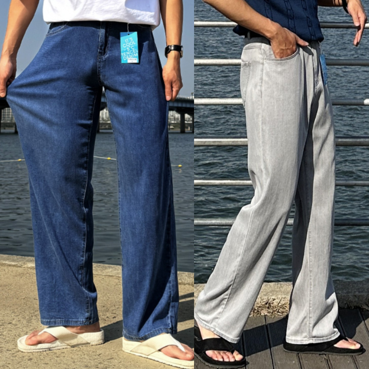 남자 롬도 3단기장 여름 아이스 쿨링 텐셀 와이드 데님