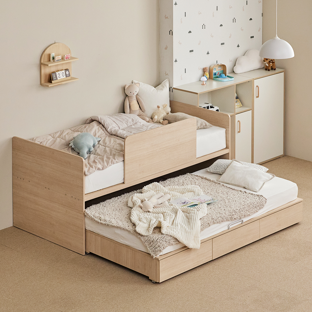 장인가구 피터 E0등급 2단 슬라이딩 수납침대S 7존포켓매트