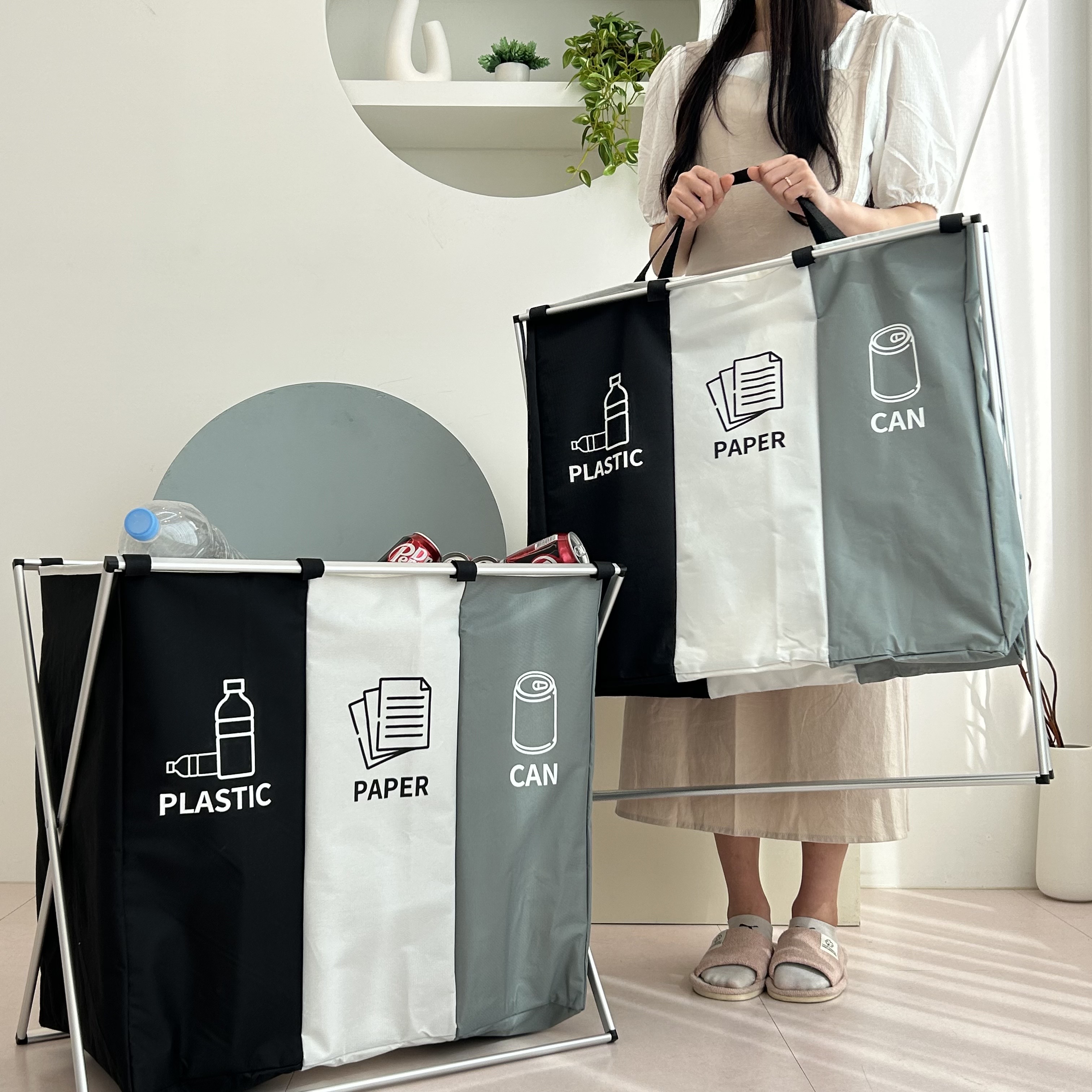 가정용 재활용 분리수거함 쓰레기 3단 대용량 쓰레기통 120L