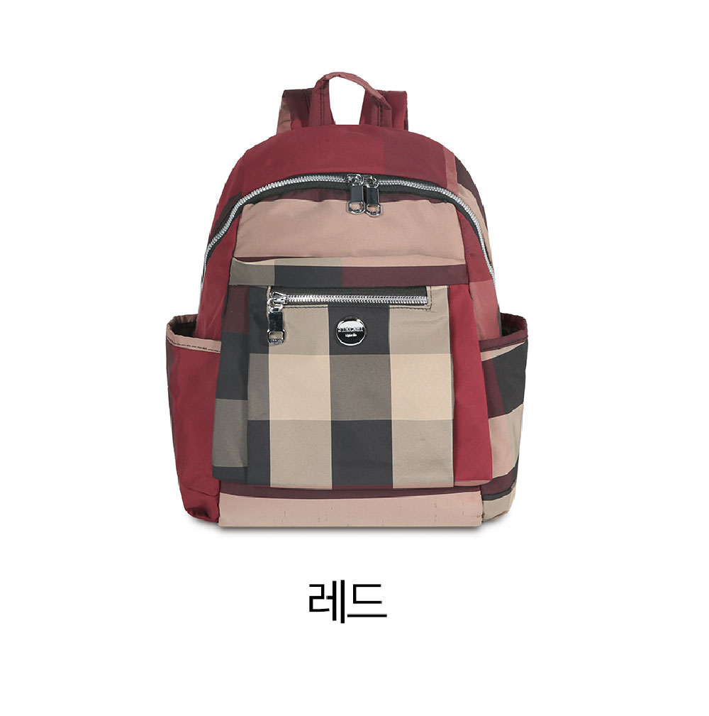 중년 여성 할머니 가벼운백팩 체크 무늬 패턴 등에메는 가방 나들이 외출 여행 미디움 백팩 - 상세 이미지 5