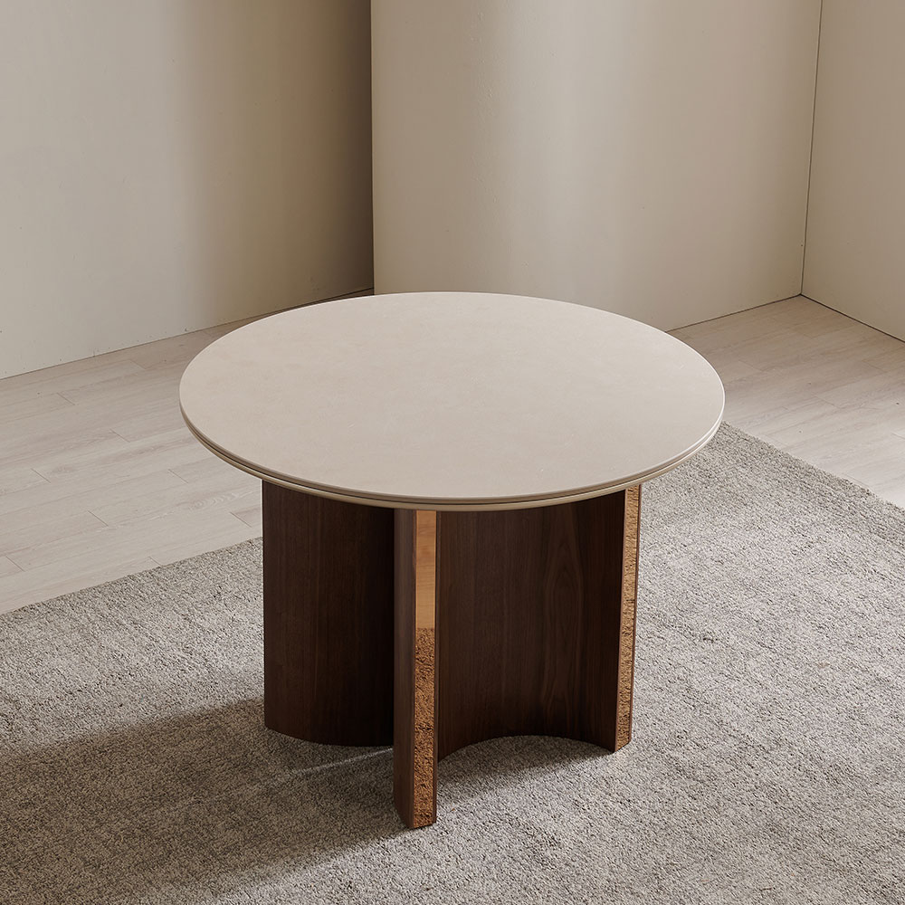 스코나 코티지 포세린 세라믹 월넛 원형 다이닝 식탁 테이블