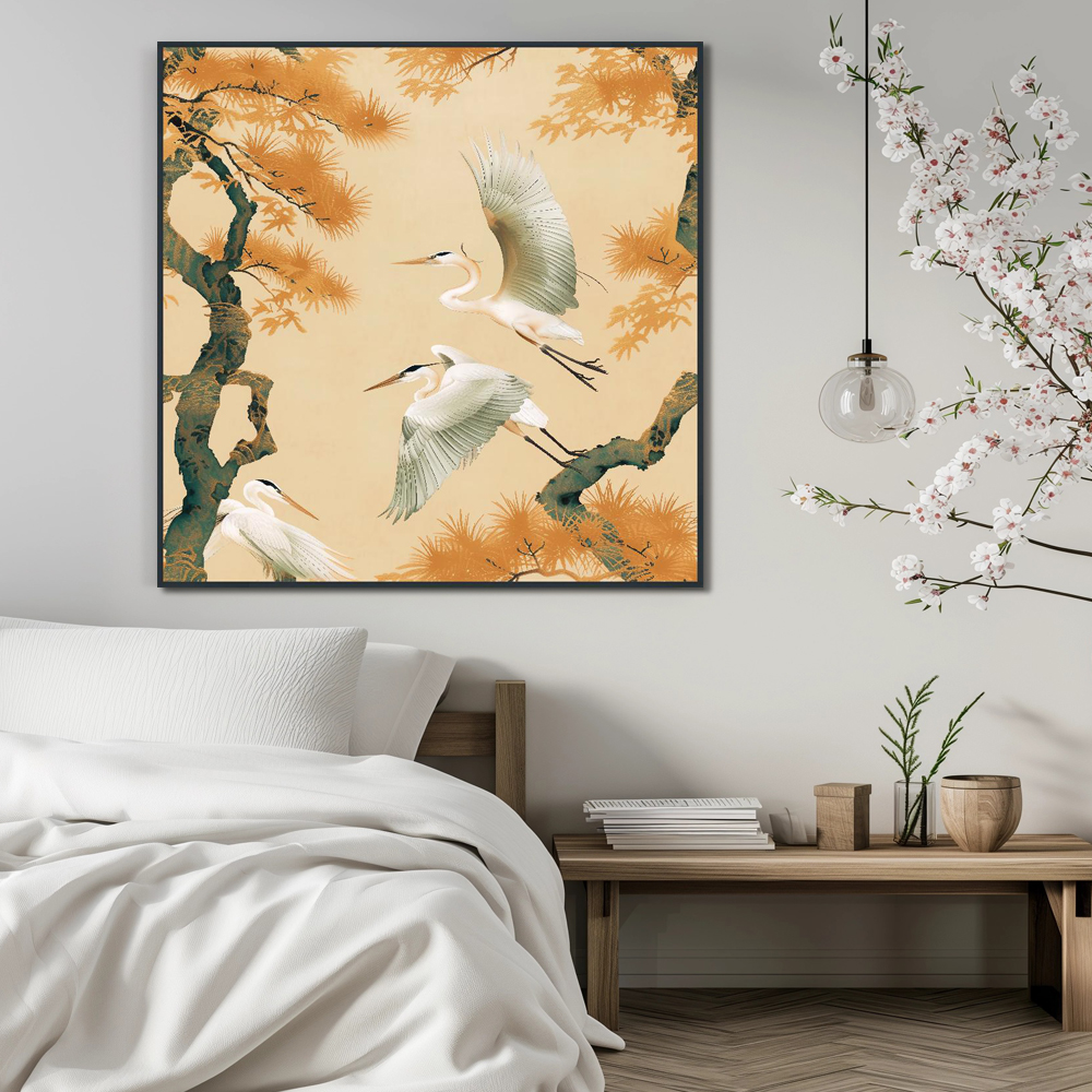 황금빛교향곡 80X80cm 무광블랙 알루미늄 액자 학그림 - 상세 이미지 3