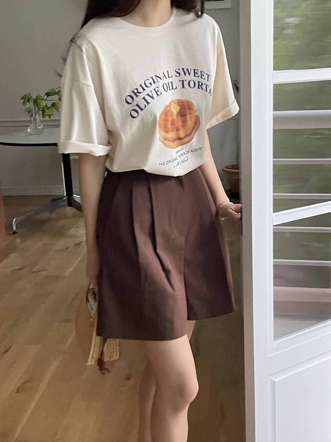 핀턱반바지 여성치노팬츠 베이지면바지 - 상세 이미지 5