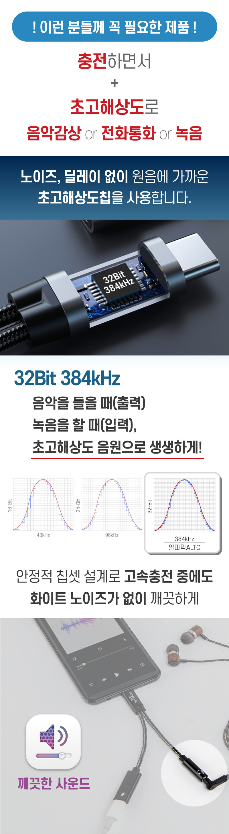 알파믹 C타입 이어폰 마이크 연결 변환 고속 충전 듀얼 젠더 USB Cto3.5 스마트폰 판매처 상세 정보 이미지 2