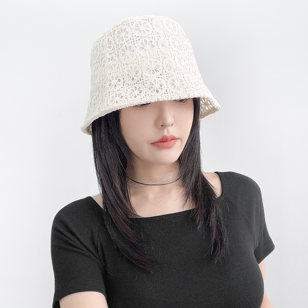 레인 플라워 레이스 여성 봄 여름 벙거지모자 버킷햇 - 상세 이미지 2