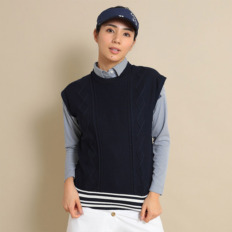 CALLAWAY 캘러웨이 골프 여성 크루 넥 니트 조끼 핑크 화이트 네이비 블랙 - 상세 이미지 4