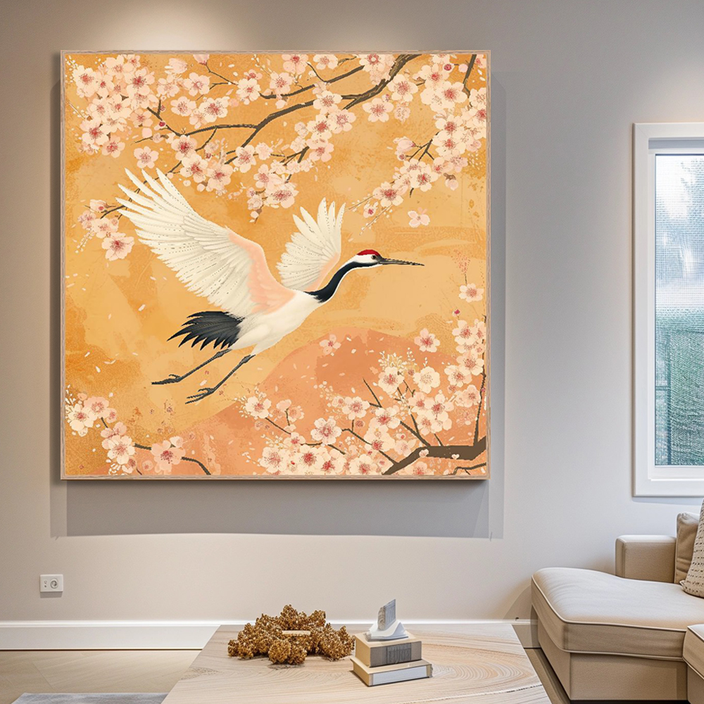 황금빛교향곡 80X80cm 무광블랙 알루미늄 액자 학그림 - 상세 이미지 2