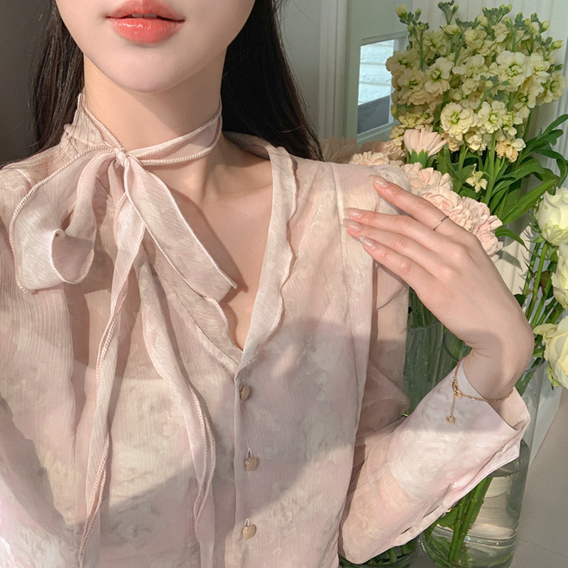 (셋업가능세트할인브랜드퀄리티) 랑블 플라워 타이 쉬폰 블라우스 bs7877 이미지 7