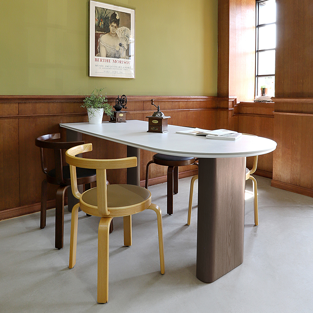 헤이즐 세라믹 반타원 식탁 카페 다이닝 월넛테이블 4인용 1200 CL510