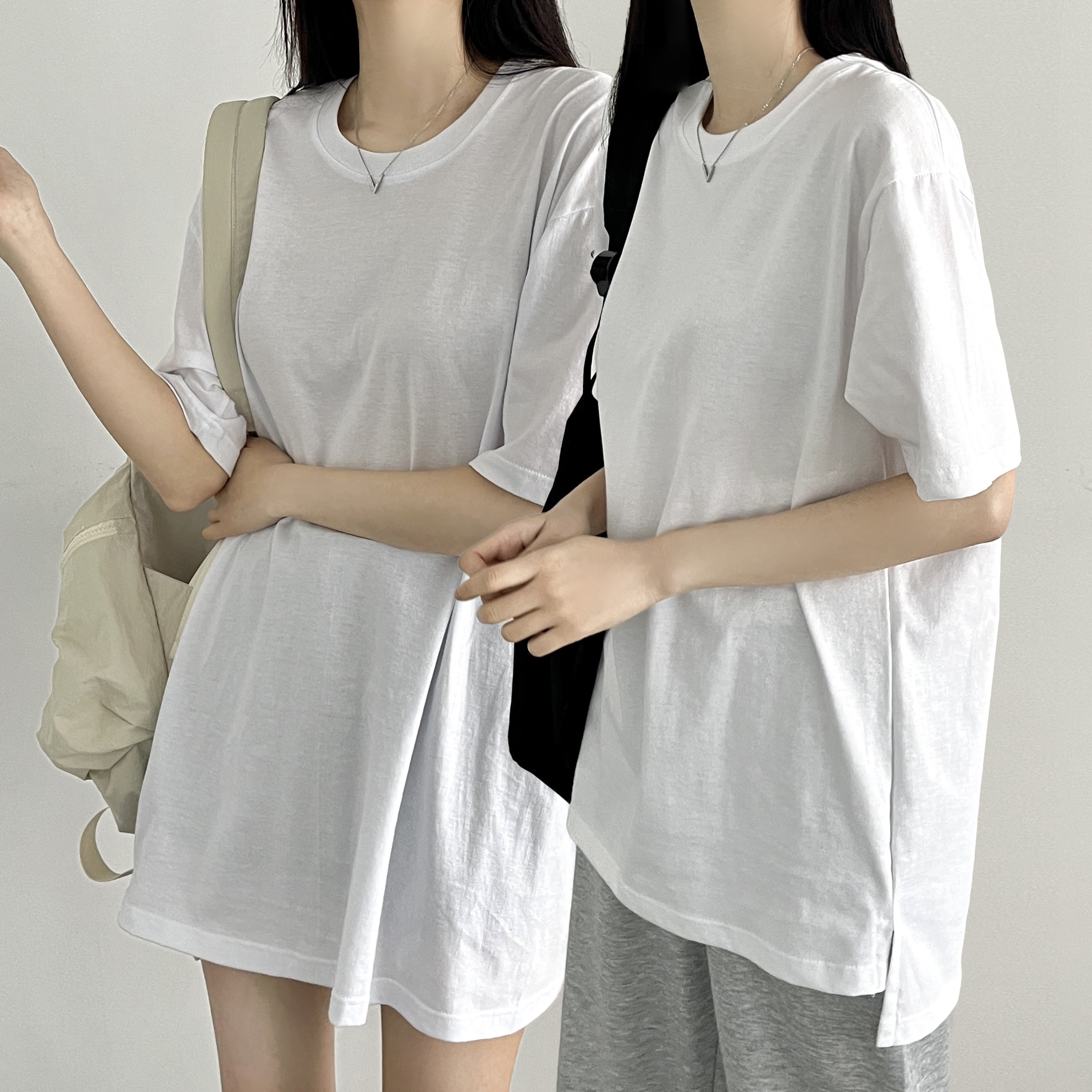여자 반팔 흰티 티셔츠 면 모달 레이어드 이너 라운드 박스티 - 상품 이미지