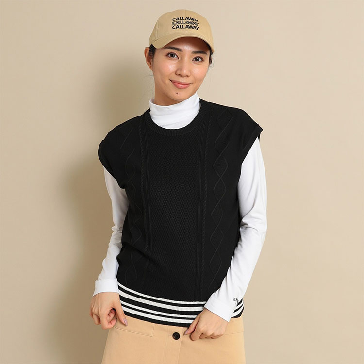 CALLAWAY 캘러웨이 골프 여성 크루 넥 니트 조끼 핑크 화이트 네이비 블랙 - 상세 이미지 2