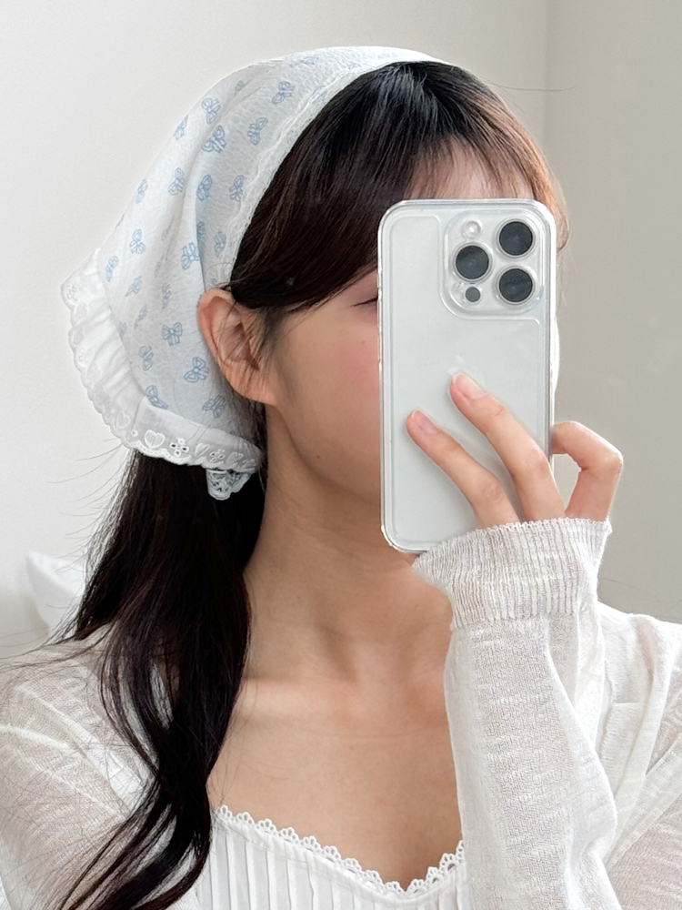 레일라 리본 패턴 레이스 헤어두건 2color 상세 이미지 15
