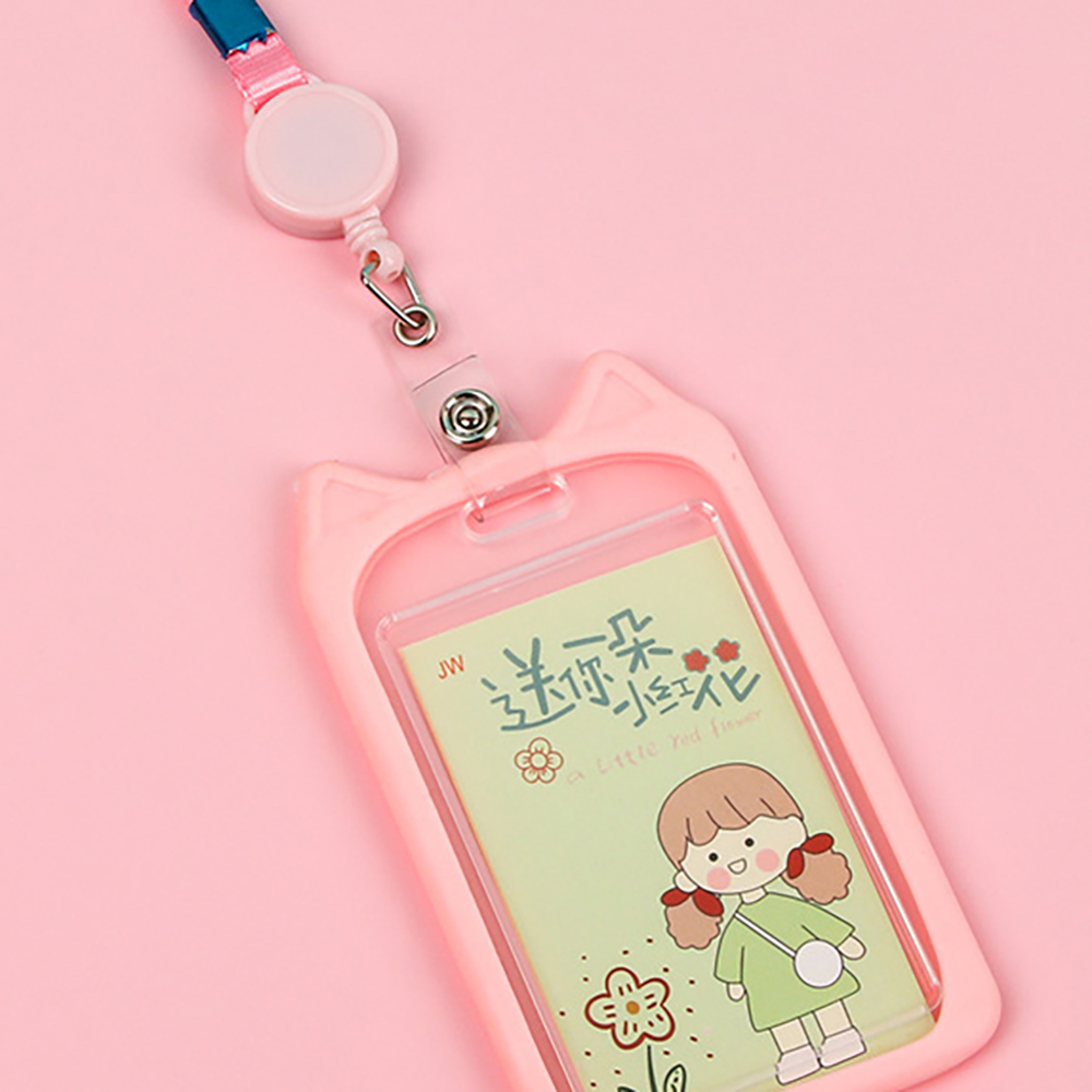 캐릭터 사원증 목걸이 실리콘 사원증 케이스 티켓목걸이 어린이집 명찰 핑크고양이 이미지 6
