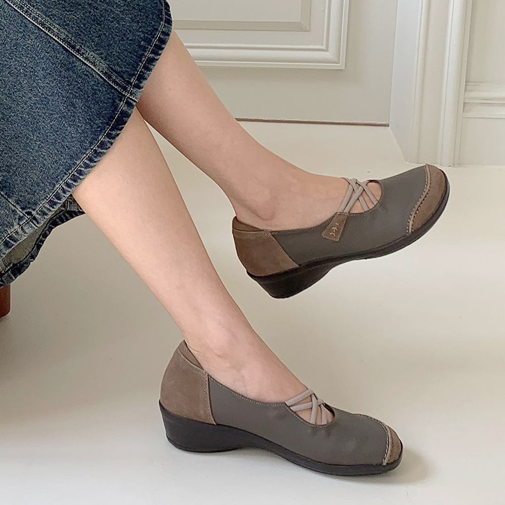 [지쎄수제화] 천연가죽 밴딩 웨지로퍼 GIS-43200