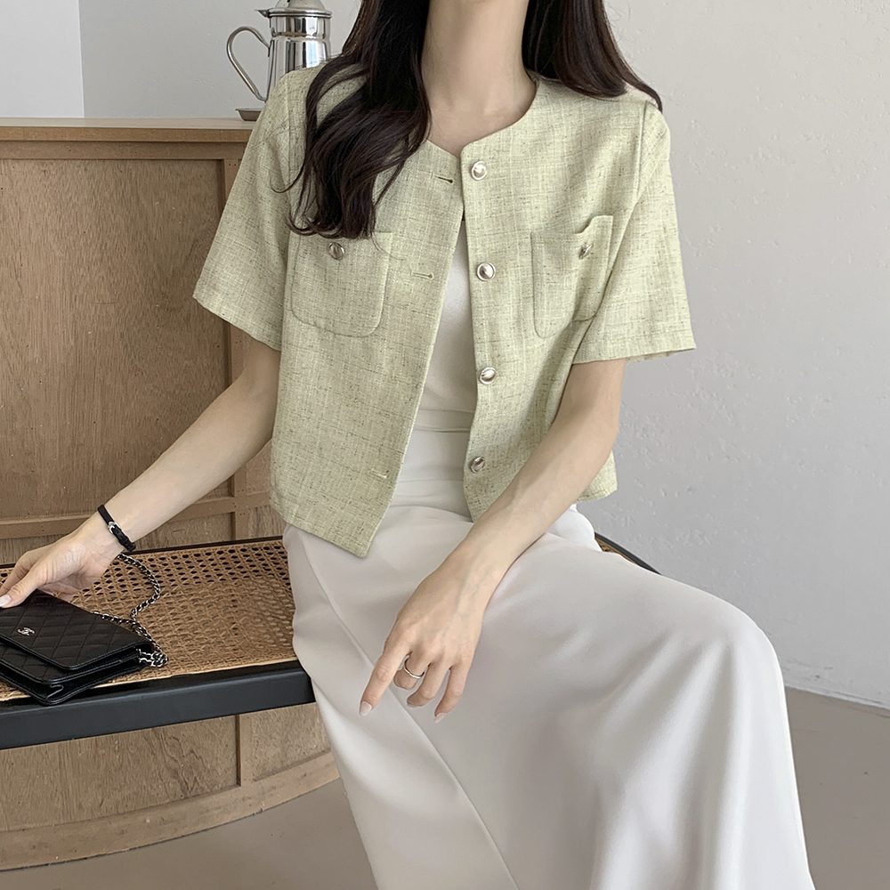 [하객룩] 바질 썸머 세미크롭 반팔 트위드 자켓 상세 이미지 3