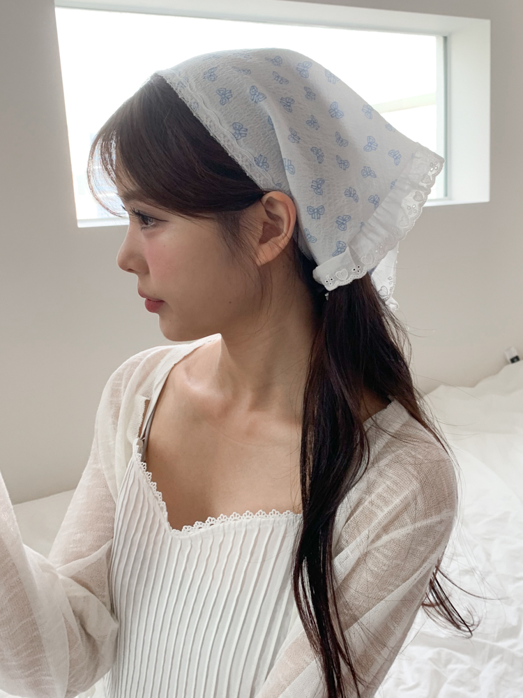 레일라 리본 패턴 레이스 헤어두건 2color 상세 이미지 7