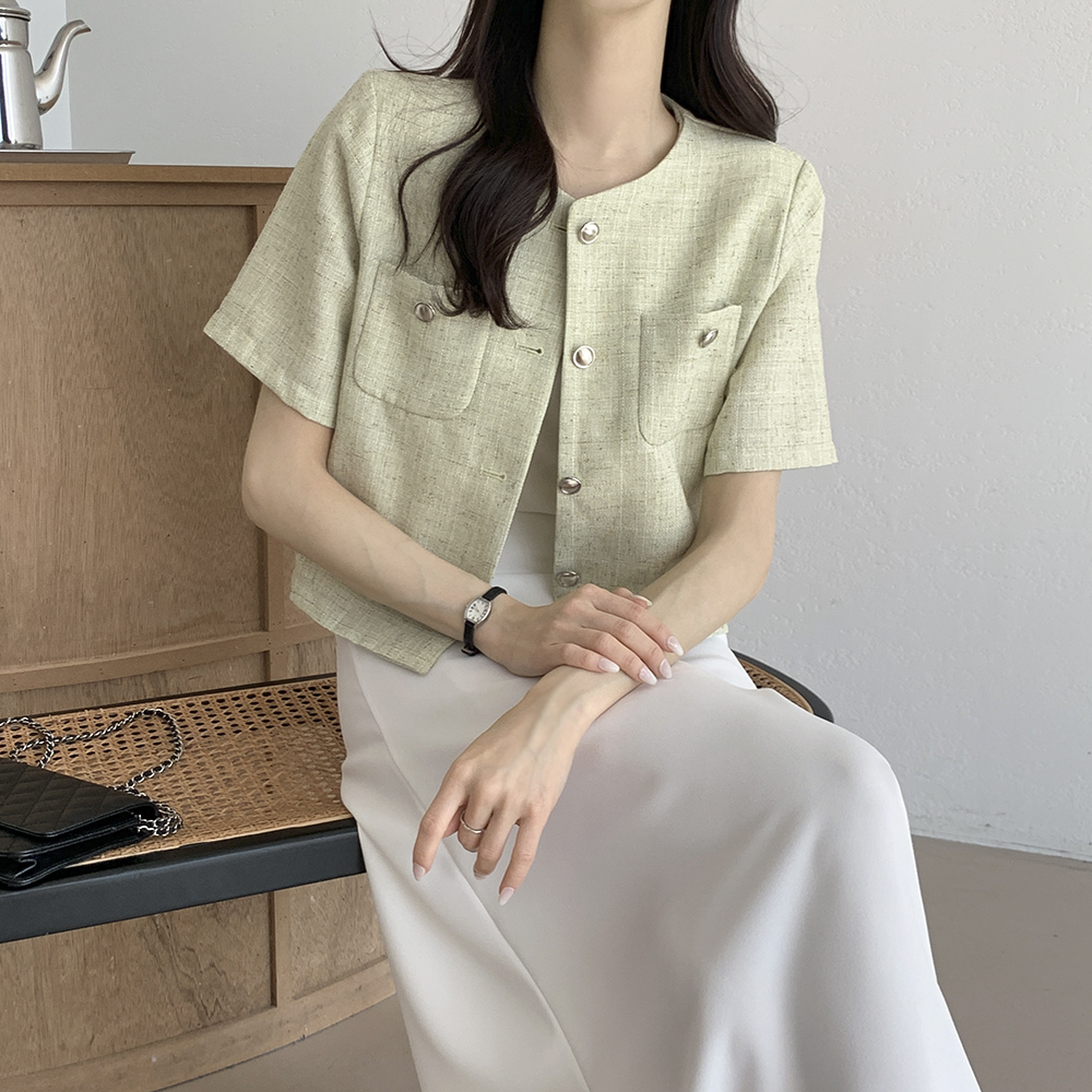 [하객룩] 바질 썸머 세미크롭 반팔 트위드 자켓 상세 이미지 15