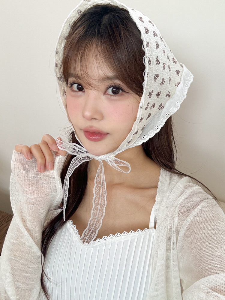레일라 리본 패턴 레이스 헤어두건 2color 상세 이미지 34