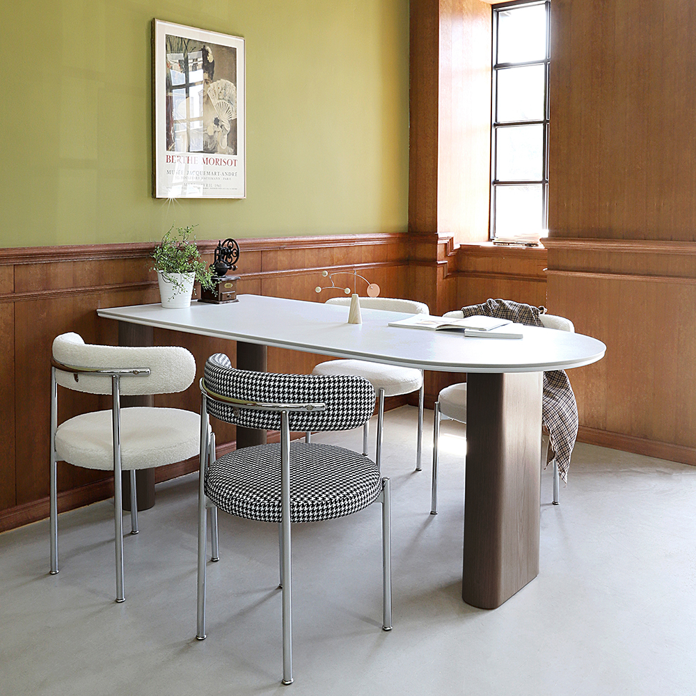 헤이즐 세라믹 반타원 식탁 카페 다이닝 월넛테이블 4인용 1500 CL510