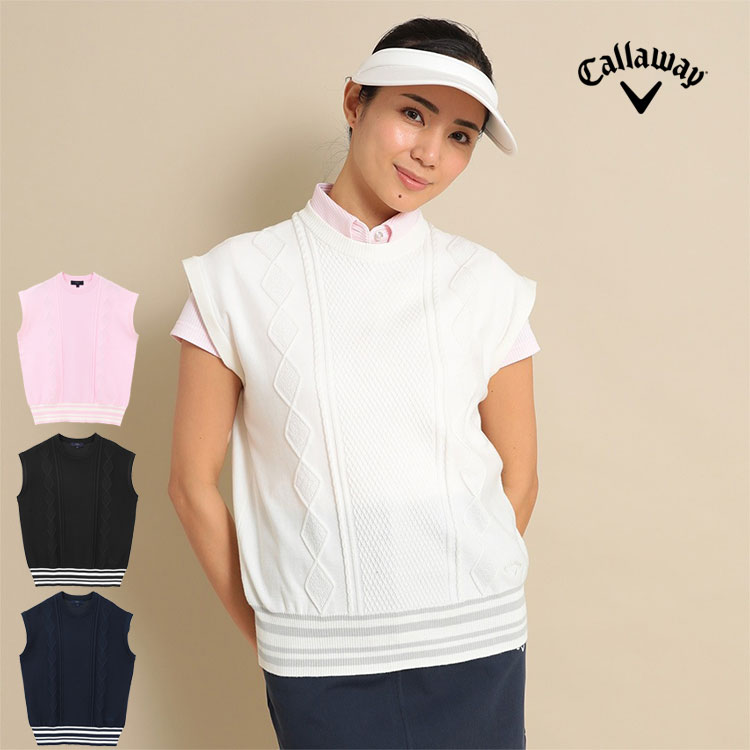 CALLAWAY 캘러웨이 골프 여성 크루 넥 니트 조끼 핑크 화이트 네이비 블랙 - 상품 이미지
