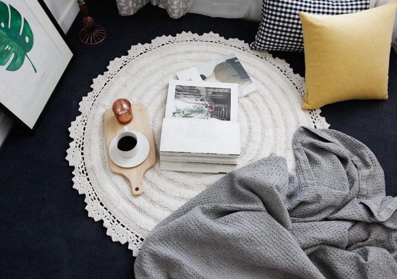 크로쉐 레이스 원형 러그 아이방 매트 지름120cm