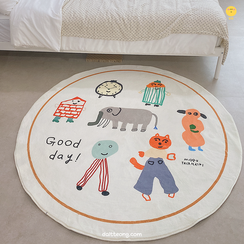 달떵 귀여운 굿데이 애니멀 원형 러그 멀티화이트, 100x100cm