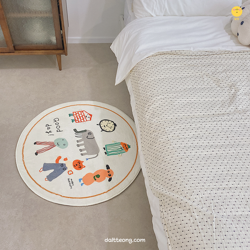 달떵 귀여운 굿데이 애니멀 원형 러그 멀티화이트, 100x100cm