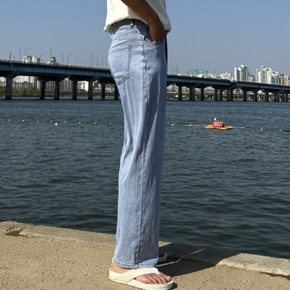 남자 데님 팬츠 여름 데님 쿨링 텐셀 와이드 팬츠 몬스 아이스