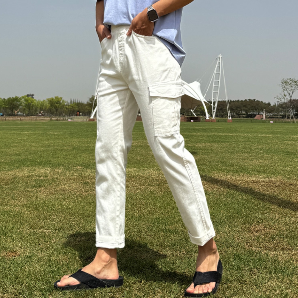 남자 나디 봄 가을 면 스판 일자 밴딩 카고바지 29-37 - 상세 이미지 5