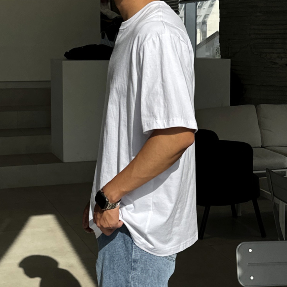 1+1+1 남자 쏘아 오버핏 여름 텐타덤블 무지 반팔티 - 상세 이미지 3