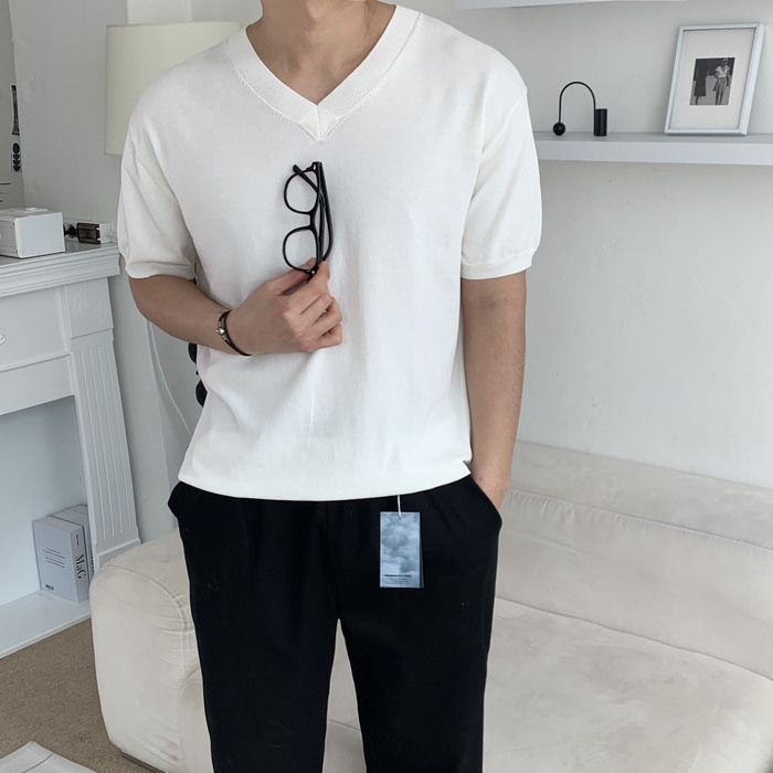 1+1남자반팔니트 남자브이넥니트 워셔블 - 상세 이미지 5