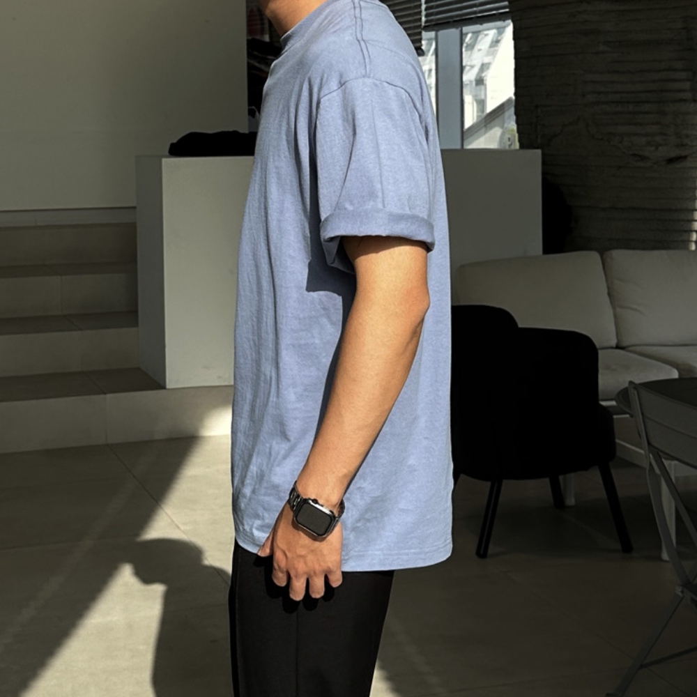 1+1+1 남자 쏘아 오버핏 여름 텐타덤블 무지 반팔티 - 상세 이미지 5