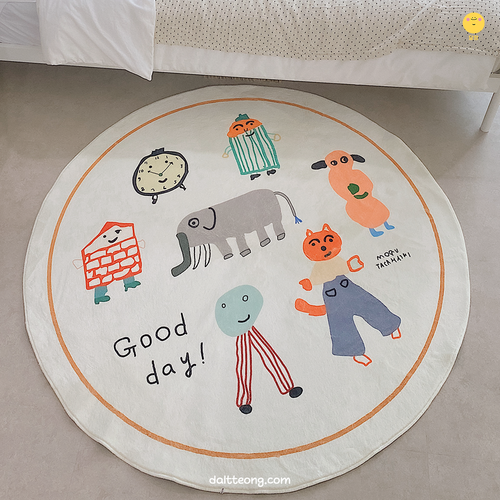 달떵 귀여운 굿데이 애니멀 원형 러그 멀티화이트, 100x100cm