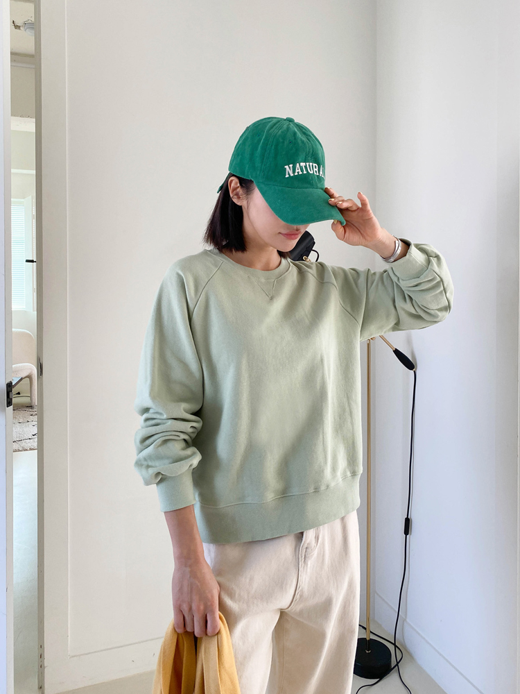캐주얼 오버핏 여성 세미크롭맨투맨 여자 맨투맨 봄 우먼 티셔츠 코튼 라운드 - 상세 이미지 4