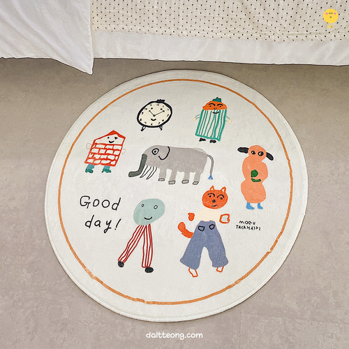 달떵 귀여운 굿데이 애니멀 원형 러그 멀티화이트, 80x80cm