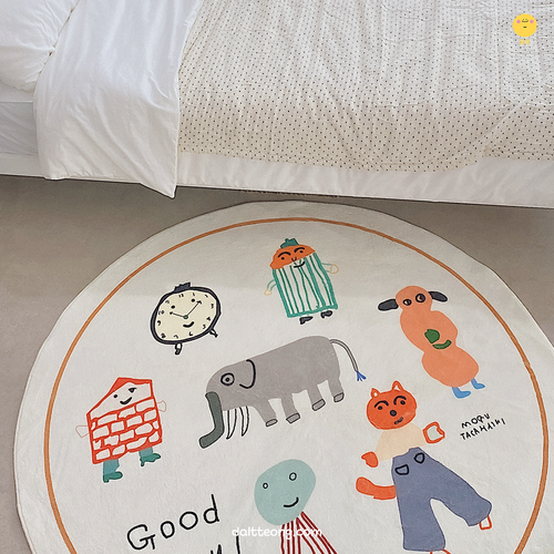 달떵 귀여운 굿데이 애니멀 원형 러그 멀티화이트, 100x100cm