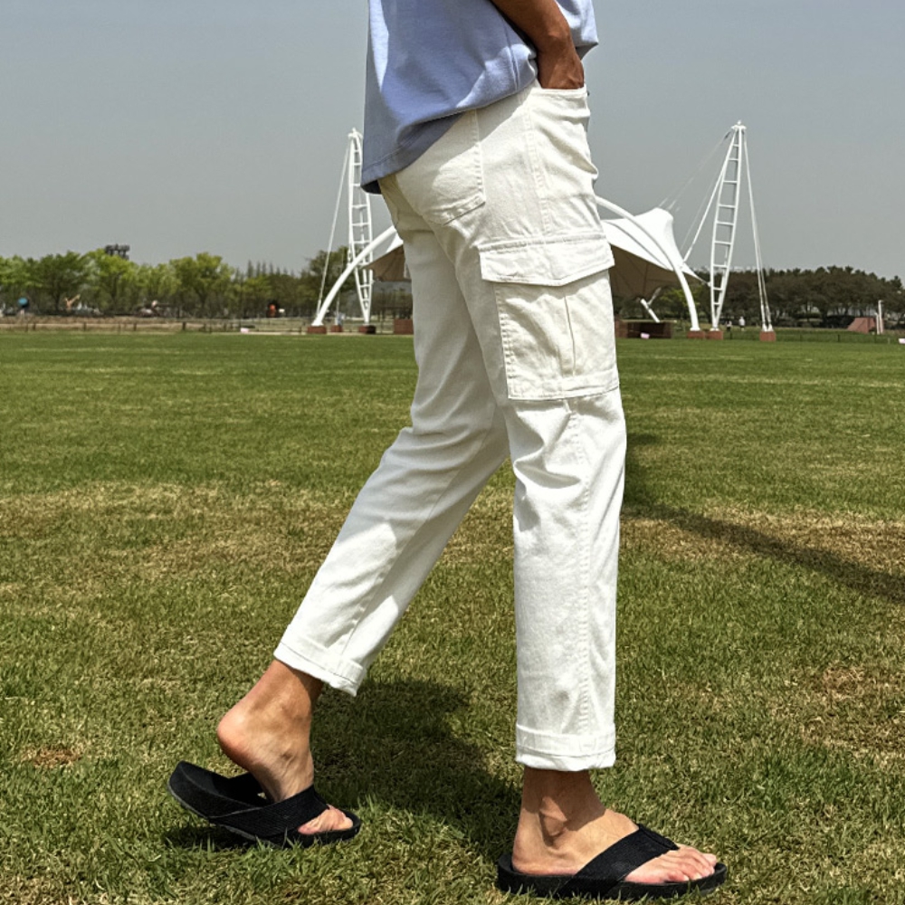 남자 나디 봄 가을 면 스판 일자 밴딩 카고바지 29-37 - 상품 이미지