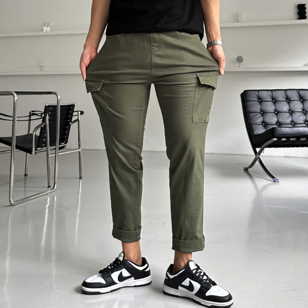 남자 나디 봄 가을 면 스판 일자 밴딩 카고바지 29-37 - 상세 이미지 2