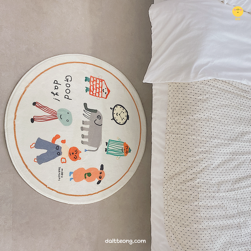 달떵 귀여운 굿데이 애니멀 원형 러그 멀티화이트, 100x100cm